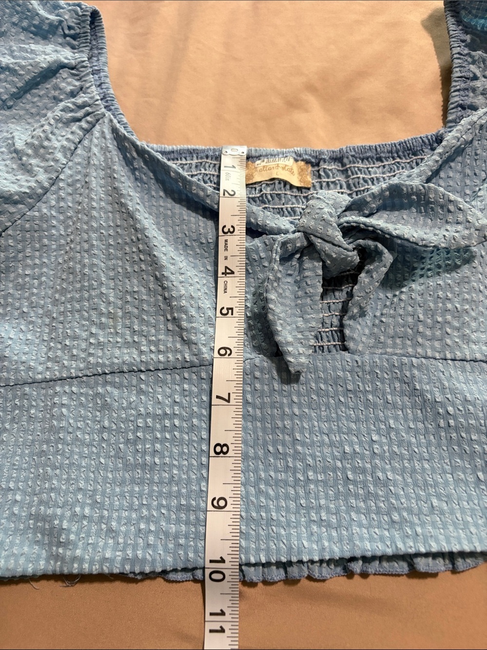 Altar'd State Light Blue Tie-Front Puff Sleeve Crop Top - Picture 7 of 8